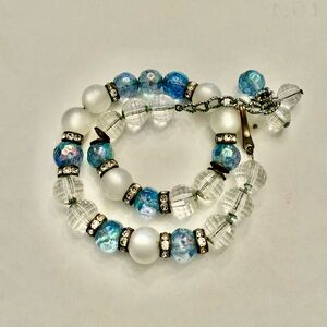 Blue and White Beaded Bracelet